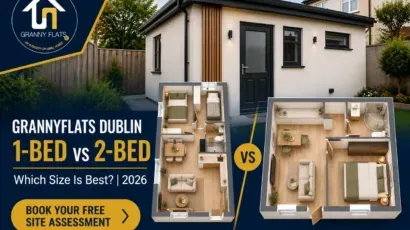 Grannyflats Dublin 1-bed and 2-bed floor plans showing different granny flat sizes and layouts
